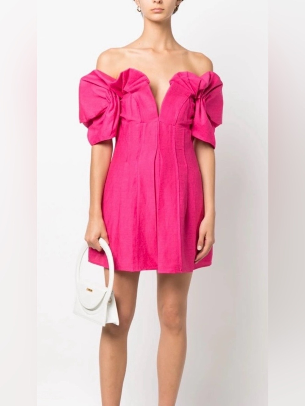 cult gaia Fuchsia Off-Shoulder Puff-Sleeve Mini Dress